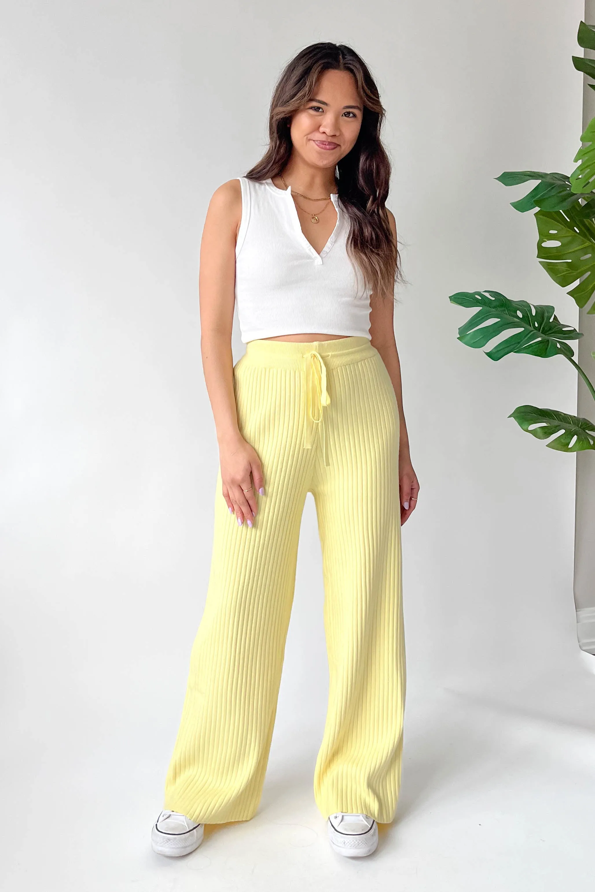 Unwritten Love Knit Pants in Yellow sold by Grey Bandit