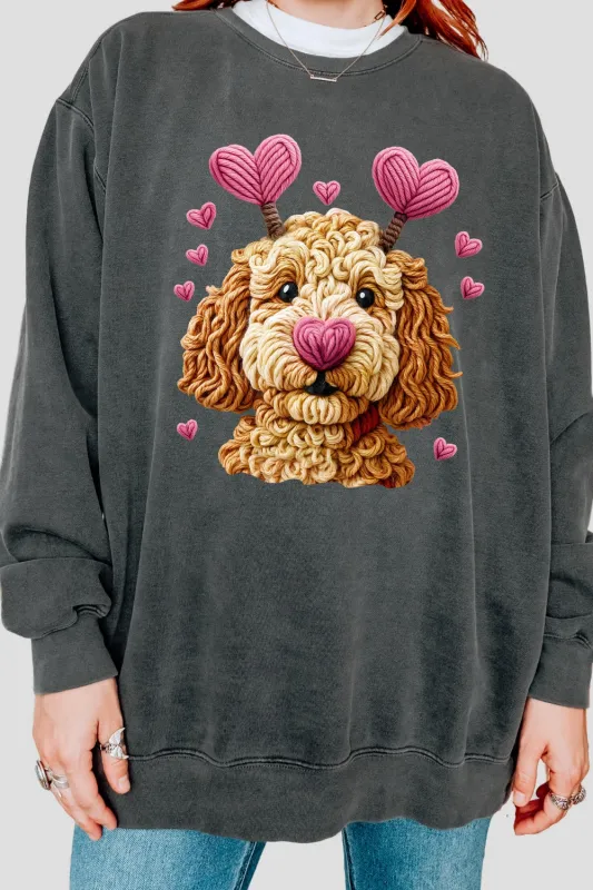 Valentines Dog Heart Faux Yarn Print Sweatshirt For Women sold by Fancy Tees