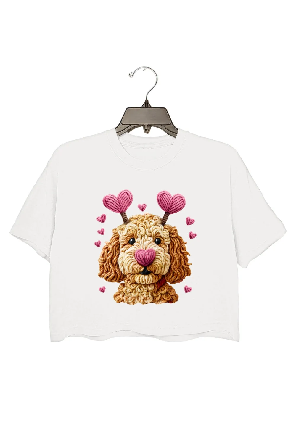 Valentines Dog Heart Faux Yarn Print Crop Top For Women sold by Fancy Tees product image thumbnail 2