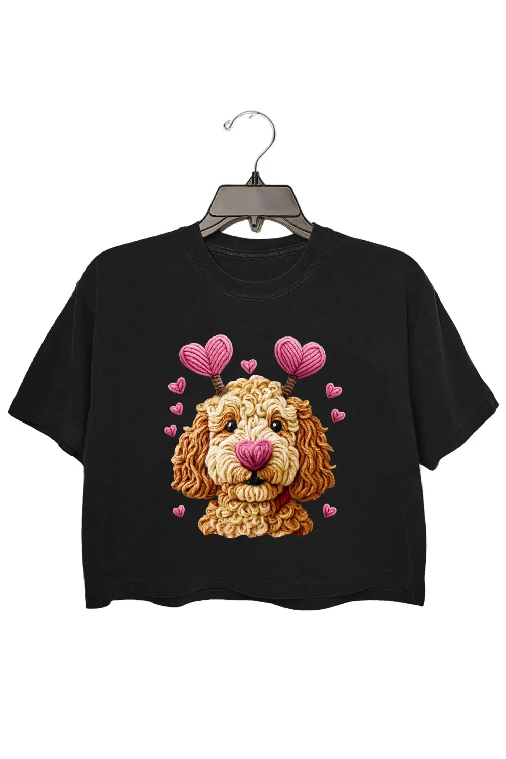 Valentines Dog Heart Faux Yarn Print Crop Top For Women sold by Fancy Tees product image thumbnail 3