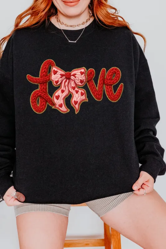 Valentine's Day LOVE Faux Knitted Print Sweatshirt For Women sold by Fancy Tees