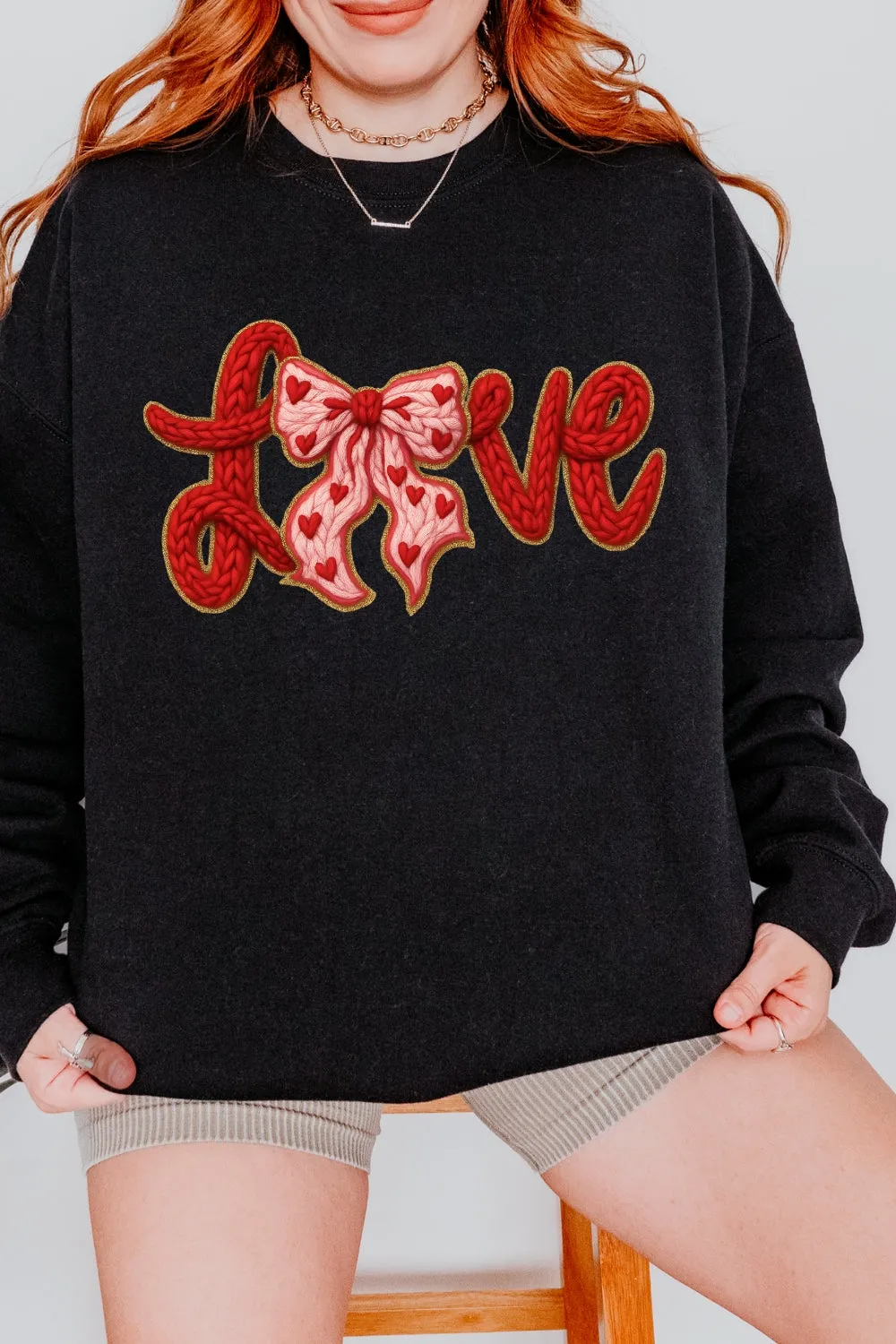 Valentine's Day LOVE Faux Knitted Print Sweatshirt For Women sold by Fancy Tees