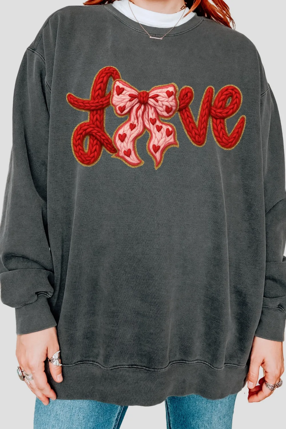 Valentine's Day LOVE Faux Knitted Print Sweatshirt For Women sold by Fancy Tees product image thumbnail 2