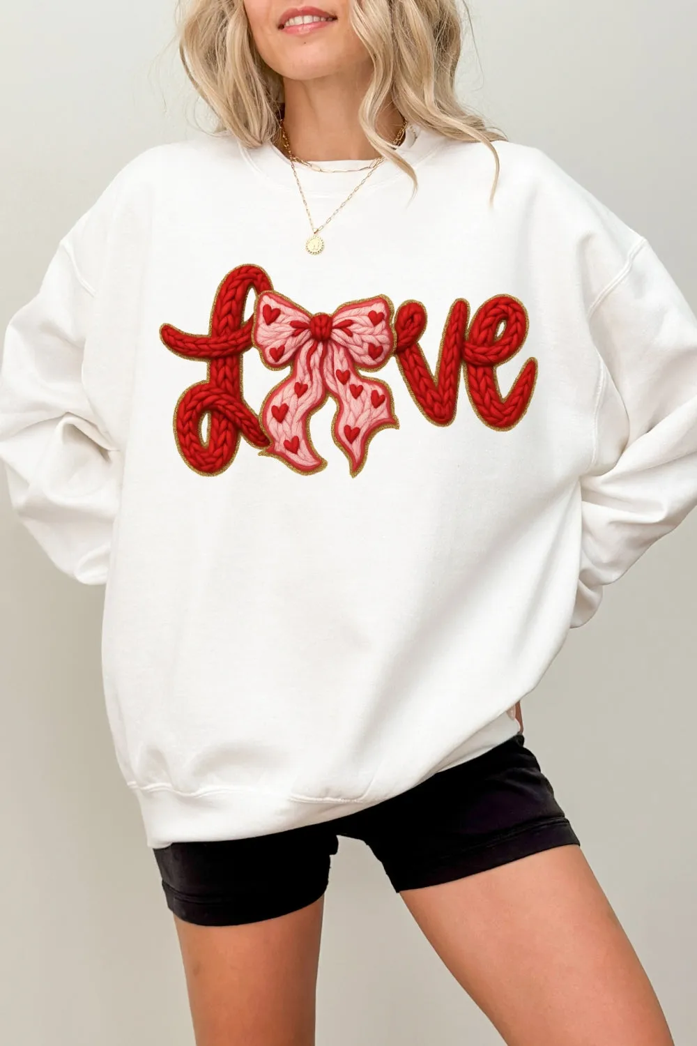 Valentine's Day LOVE Faux Knitted Print Sweatshirt For Women sold by Fancy Tees product image thumbnail 4