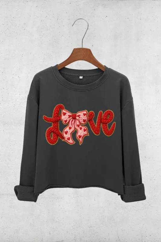 Valentine's Day LOVE Faux Knitted Print Crop Sweatshirt For Women sold by Fancy Tees