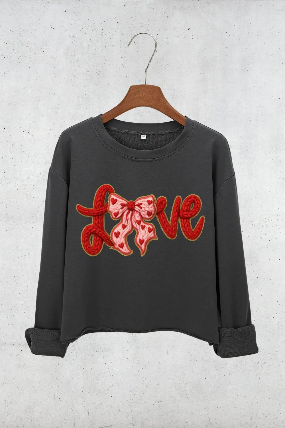 Valentine's Day LOVE Faux Knitted Print Crop Sweatshirt For Women sold by Fancy Tees