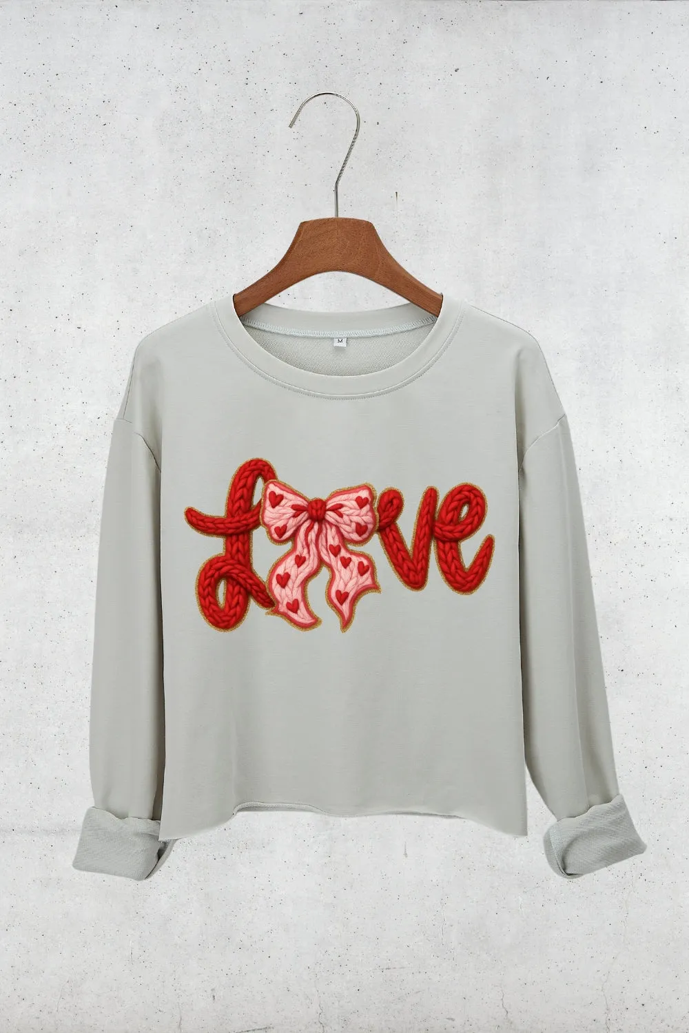 Valentine's Day LOVE Faux Knitted Print Crop Sweatshirt For Women sold by Fancy Tees product image thumbnail 2