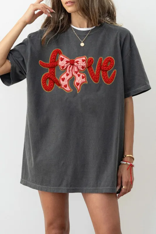 Valentine's Day LOVE Faux Knitted Print Tee For Women sold by Fancy Tees