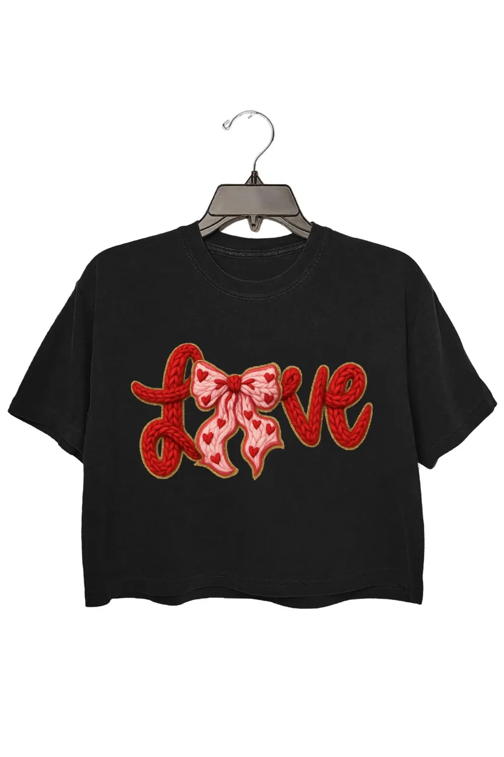 Valentine's Day LOVE Faux Knitted Print Crop Top For Women sold by Fancy Tees product image thumbnail 3