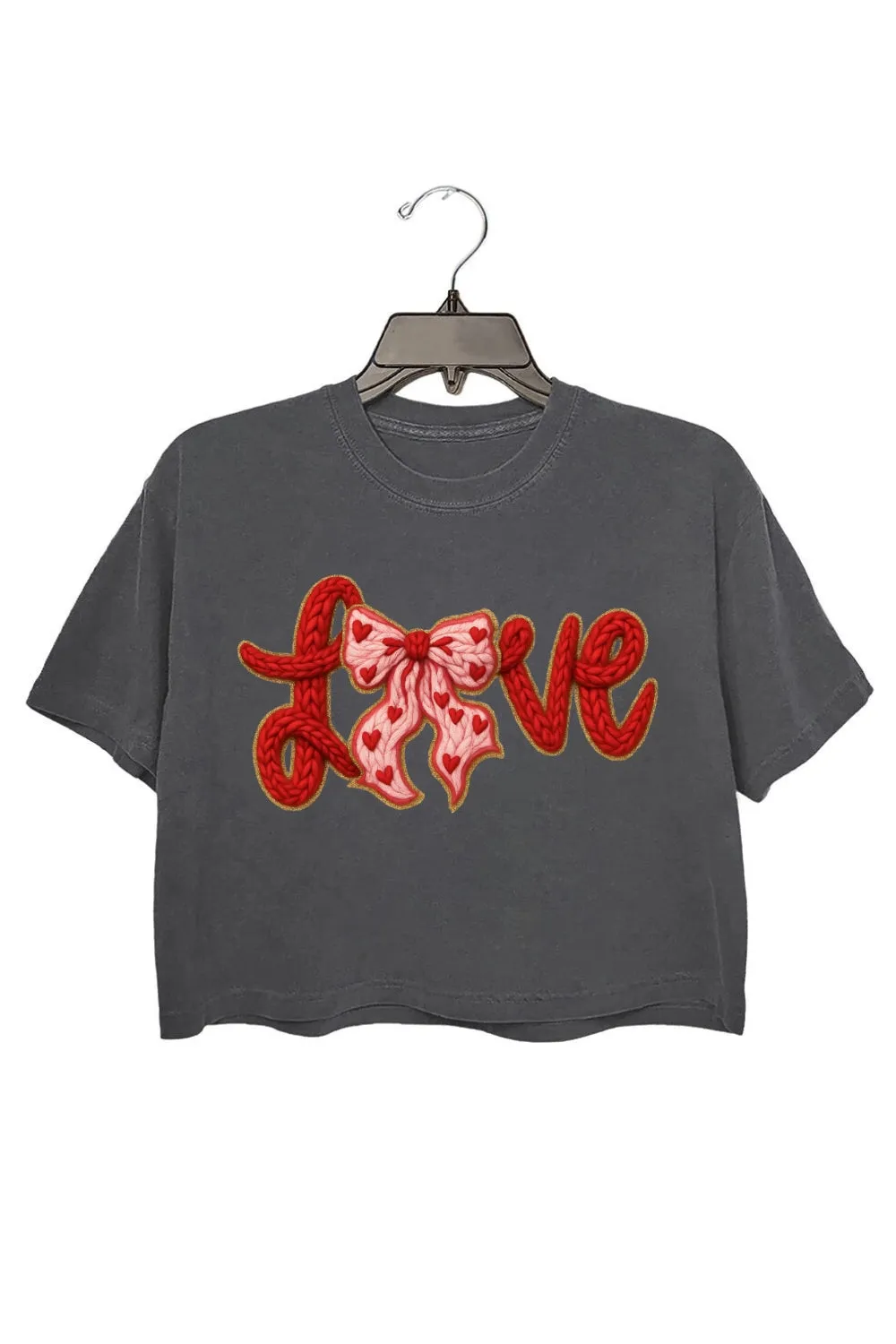 Valentine's Day LOVE Faux Knitted Print Crop Top For Women sold by Fancy Tees