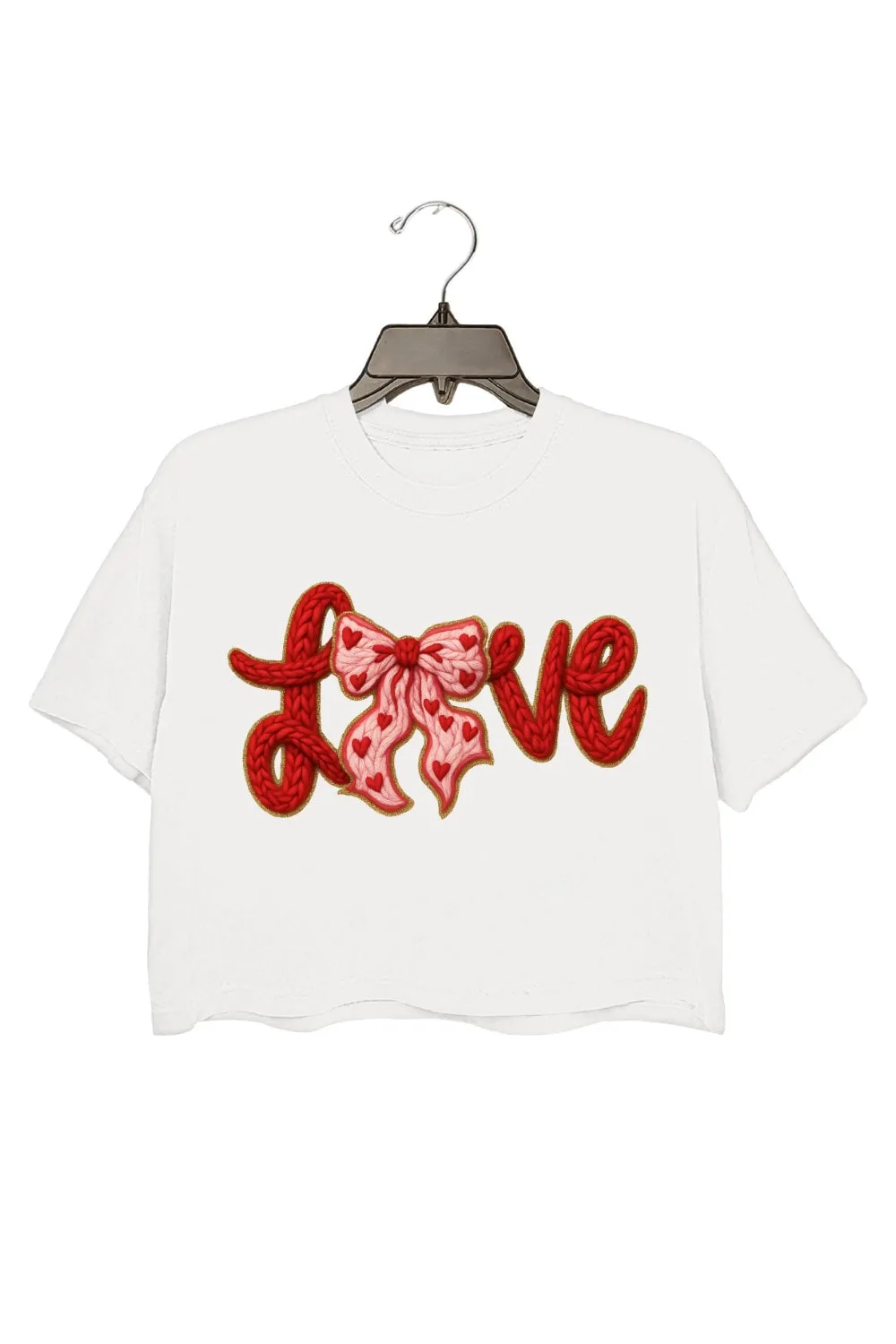 Valentine's Day LOVE Faux Knitted Print Crop Top For Women sold by Fancy Tees product image thumbnail 2