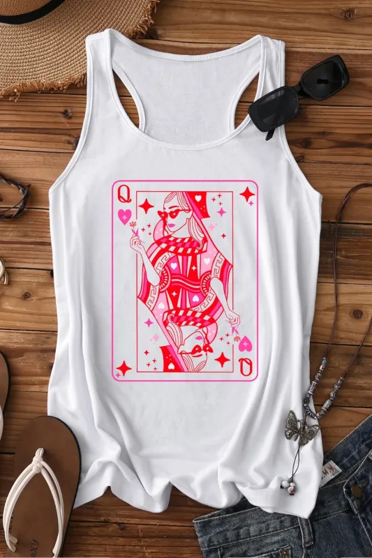 Queen Of Hearts Cute Playing Card Tank Top For Women sold by Fancy Tees