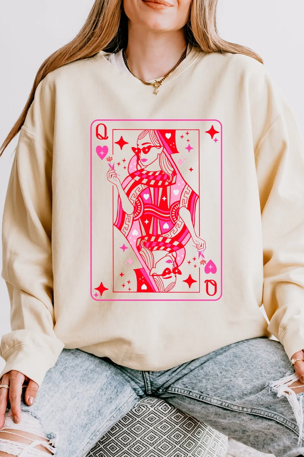 Queen Of Hearts Cute Playing Card Sweatshirt For Women sold by Fancy Tees product image thumbnail 2