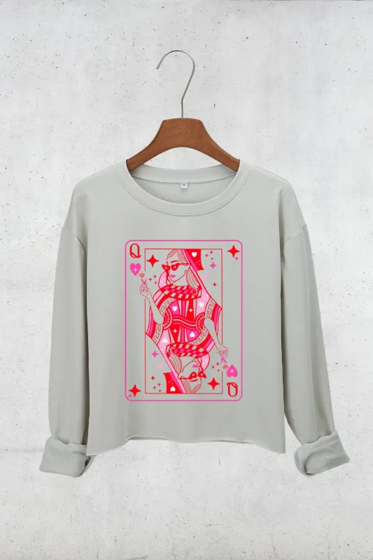 Queen Of Hearts Cute Playing Card Crop Sweatshirt For Women sold by Fancy Tees