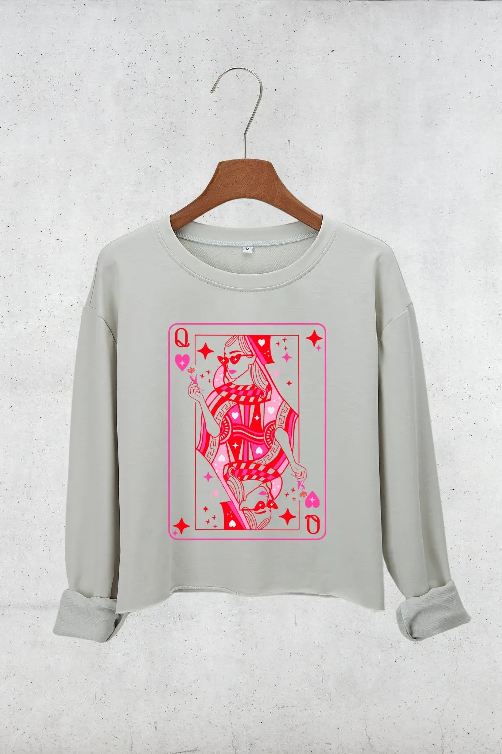Queen Of Hearts Cute Playing Card Crop Sweatshirt For Women sold by Fancy Tees