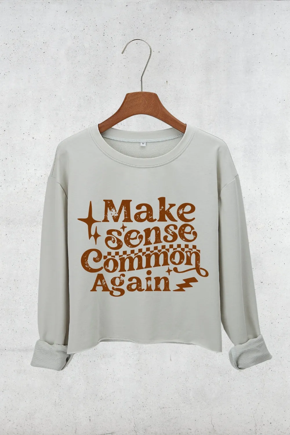 Make Sense Common Again Crop Sweatshirt For Women sold by Fancy Tees product image thumbnail 2
