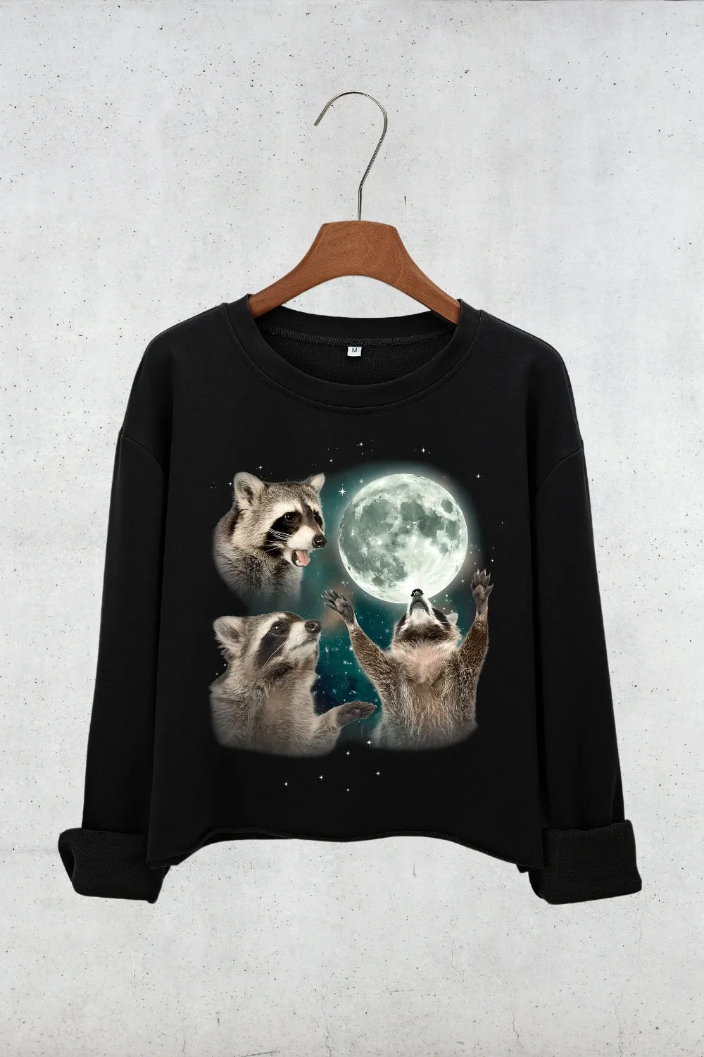 Three Raccoons Vintage Crop Sweatshirt For Women sold by Fancy Tees product image thumbnail 2