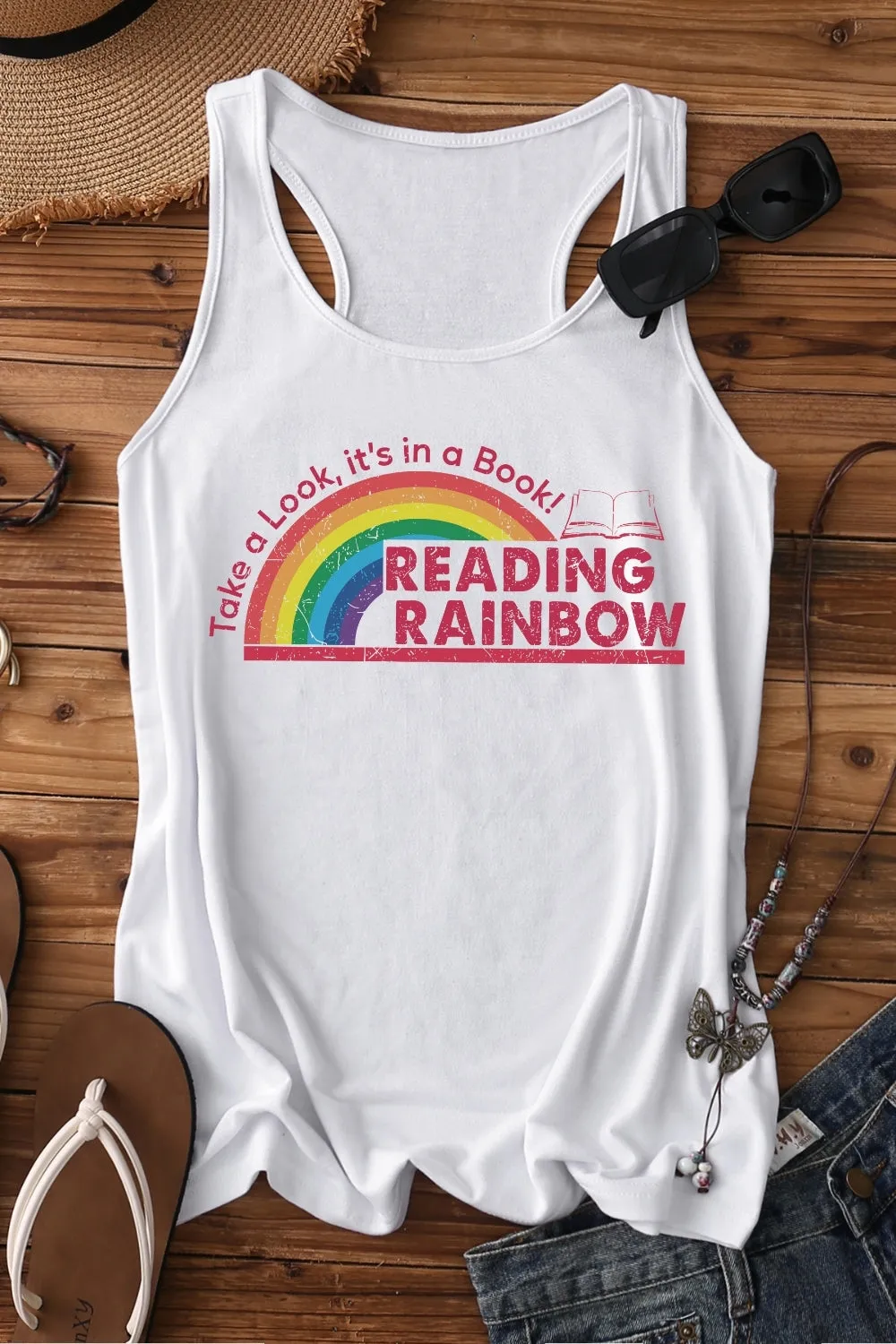 Reading Rainbow Book Lover Tank Top For Women sold by Fancy Tees product image thumbnail 2