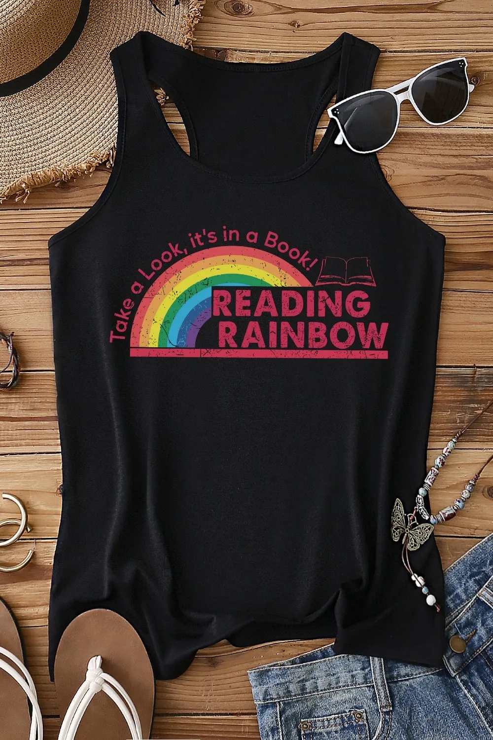 Reading Rainbow Book Lover Tank Top For Women sold by Fancy Tees product image thumbnail 3