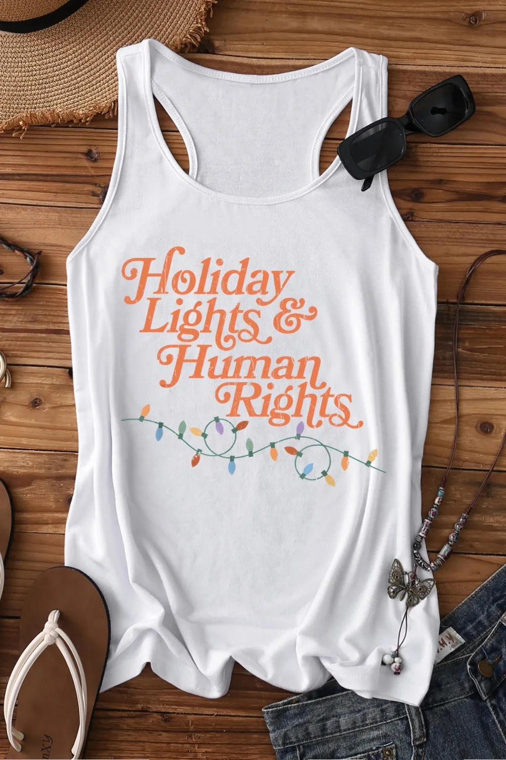 Holiday Lights And Human Rights Tank Top For Women sold by Fancy Tees product image thumbnail 2