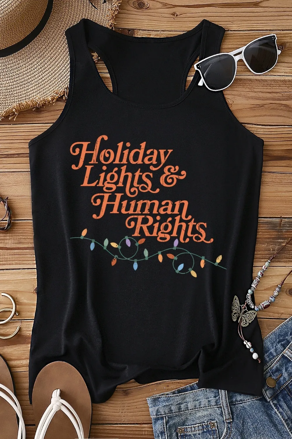 Holiday Lights And Human Rights Tank Top For Women sold by Fancy Tees product image thumbnail 3