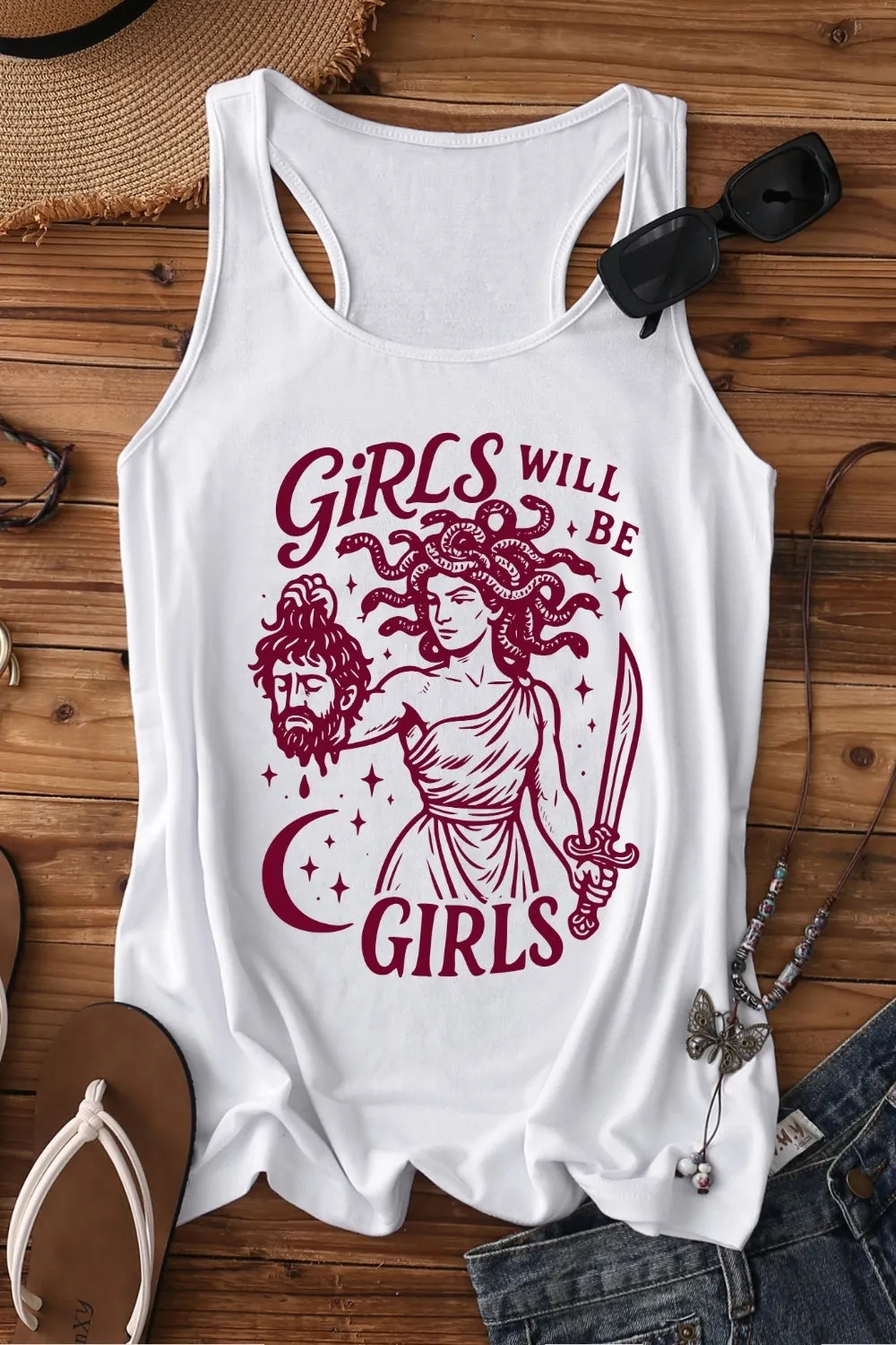 Girls Will Be Girls Medusa Feminist Tank Top For Women sold by Fancy Tees