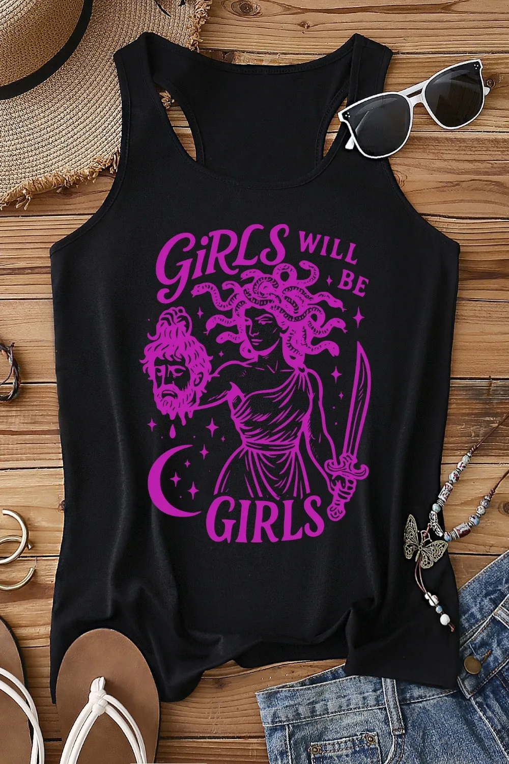 Girls Will Be Girls Medusa Feminist Tank Top For Women sold by Fancy Tees product image thumbnail 2