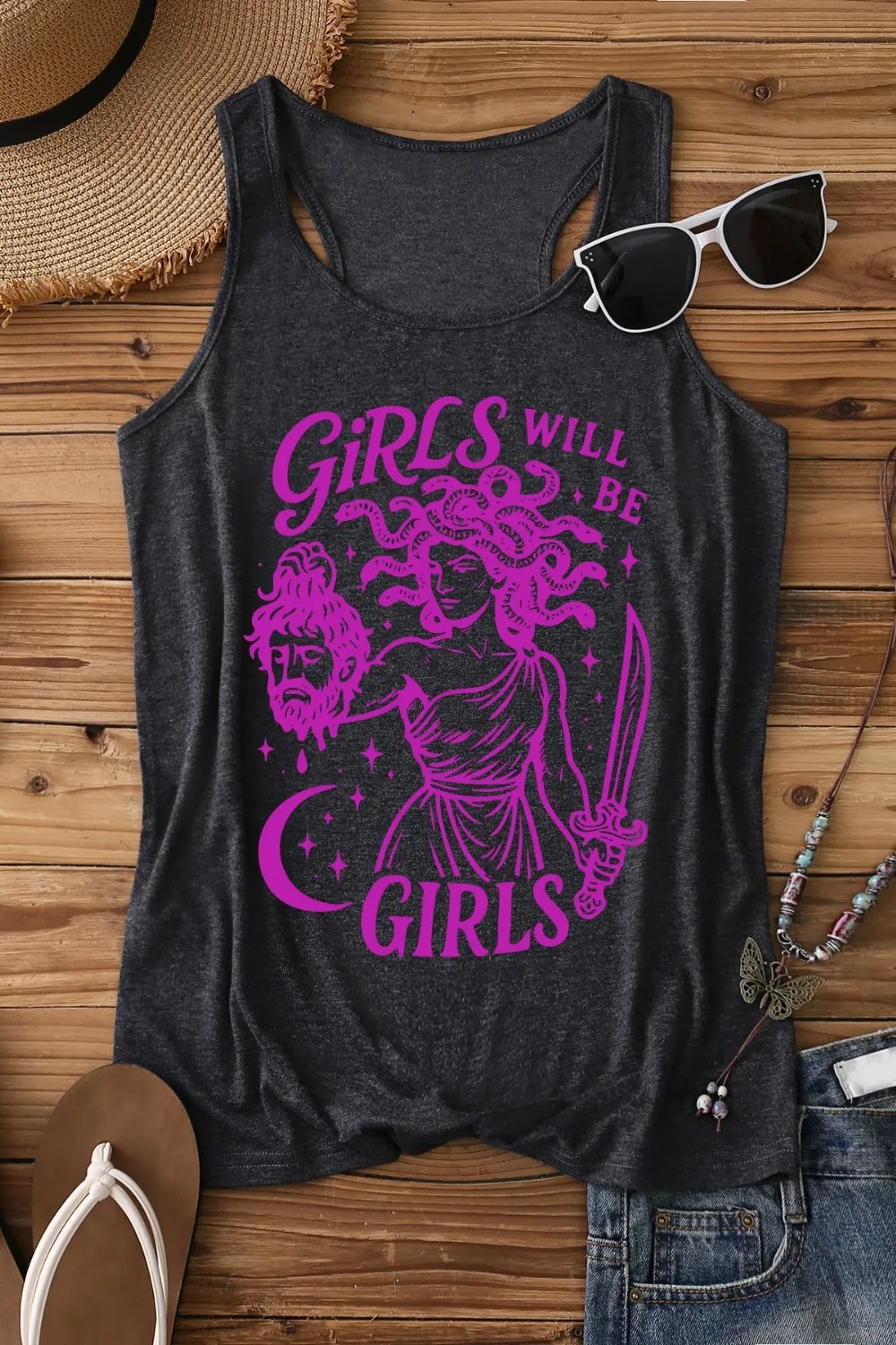 Girls Will Be Girls Medusa Feminist Tank Top For Women sold by Fancy Tees product image thumbnail 3