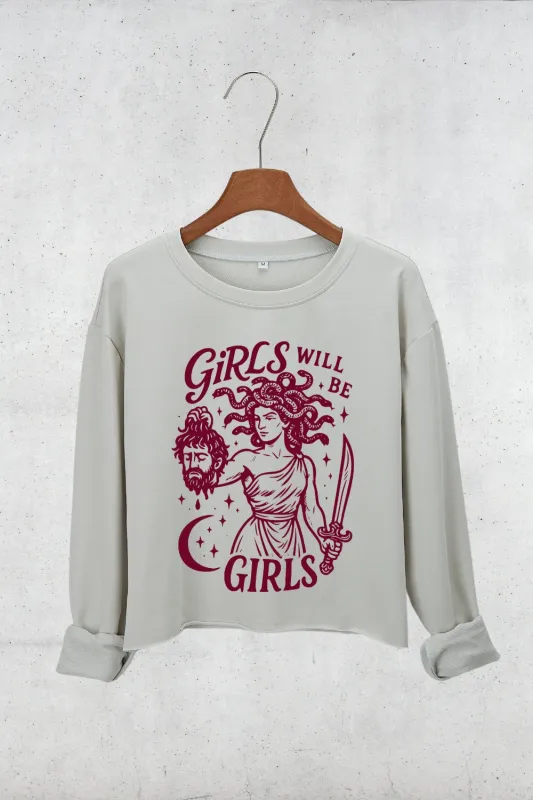 Girls Will Be Girls Medusa Feminist Crop Sweatshirt For Women sold by Fancy Tees