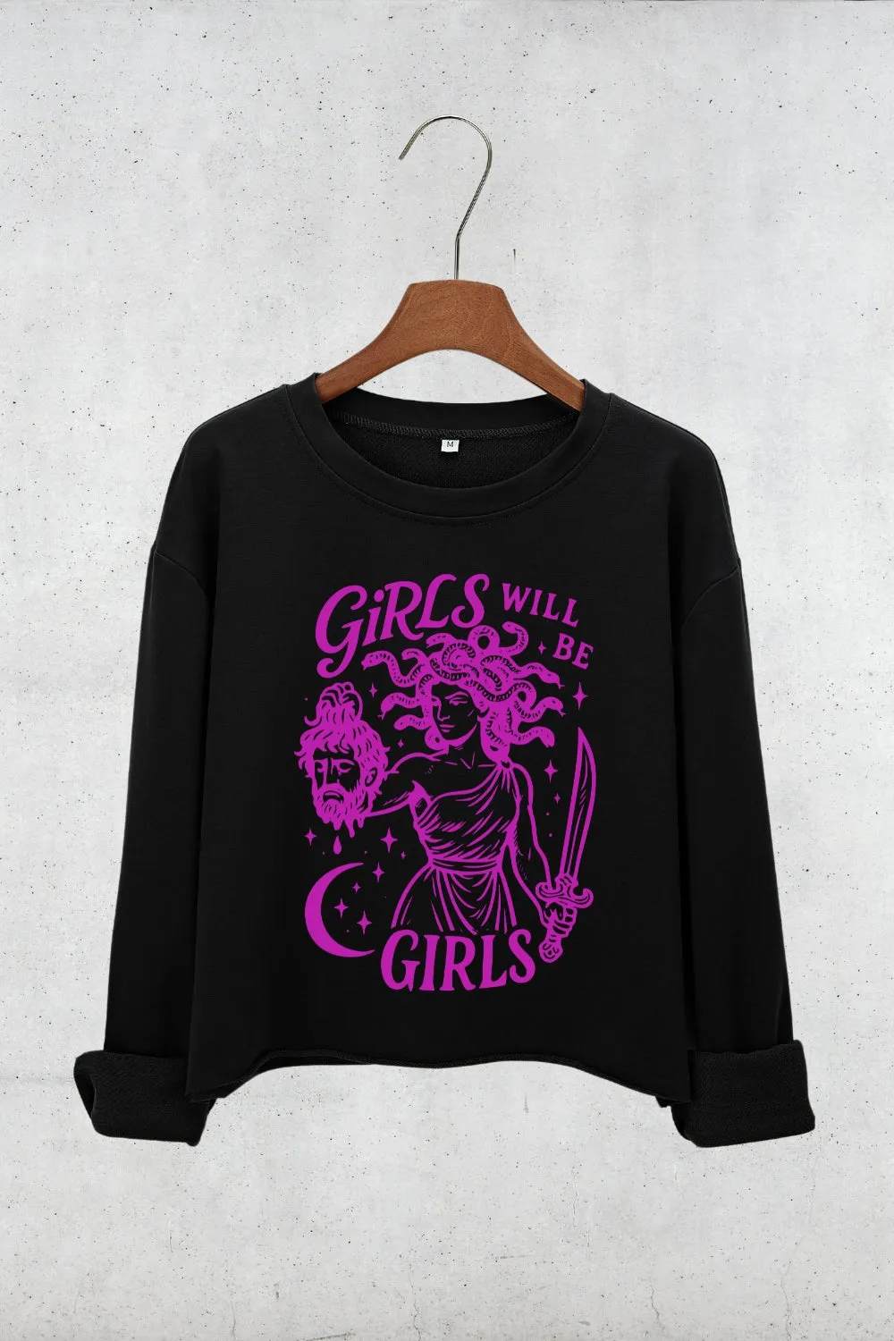 Girls Will Be Girls Medusa Feminist Crop Sweatshirt For Women sold by Fancy Tees product image thumbnail 3