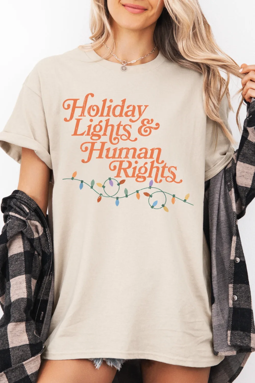 Holiday Lights And Human Rights Tee For Women sold by Fancy Tees product image thumbnail 2