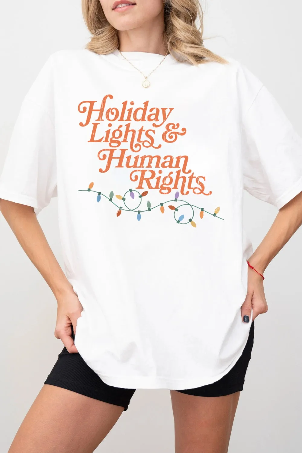 Holiday Lights And Human Rights Tee For Women sold by Fancy Tees product image thumbnail 4