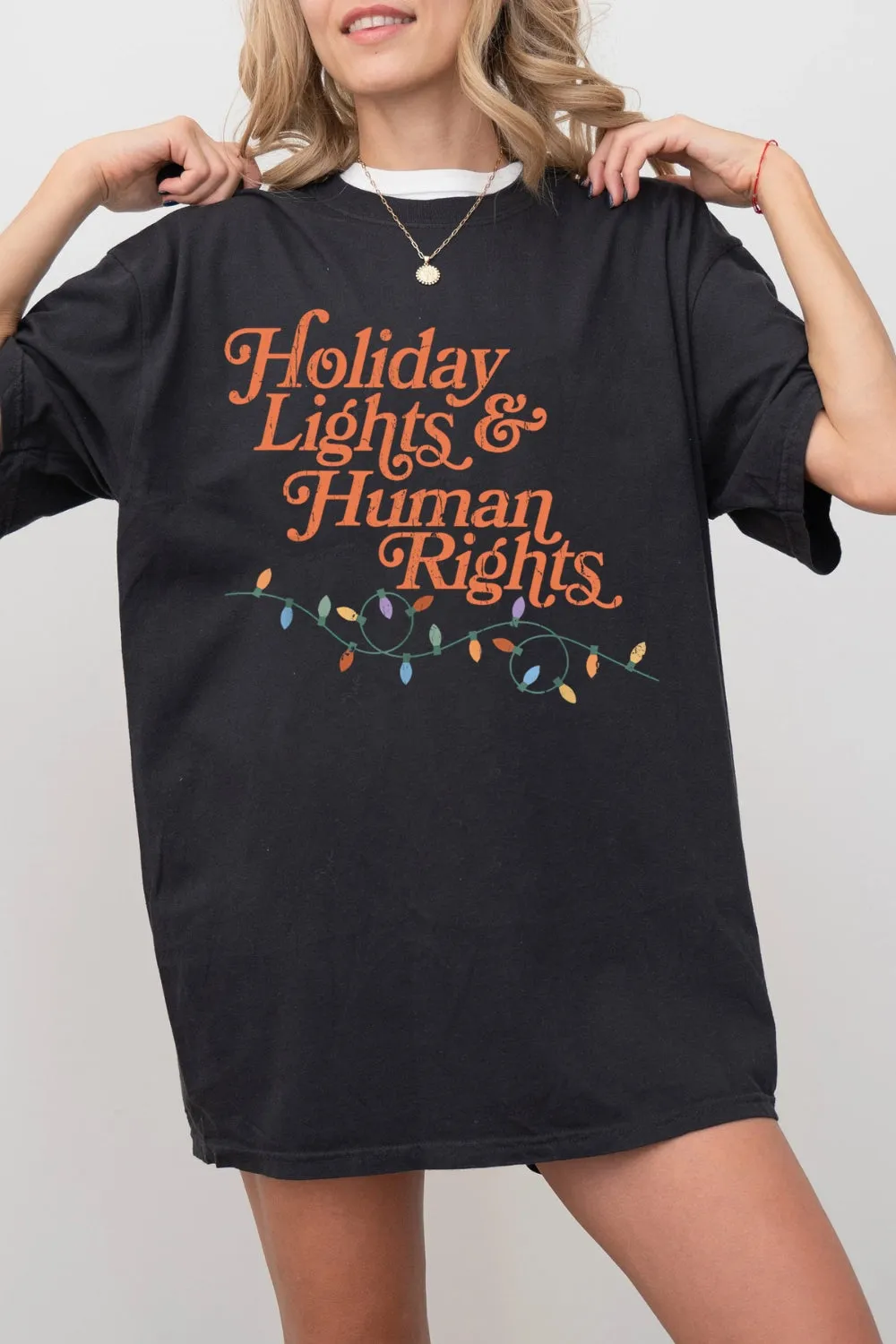 Holiday Lights And Human Rights Tee For Women sold by Fancy Tees product image thumbnail 3