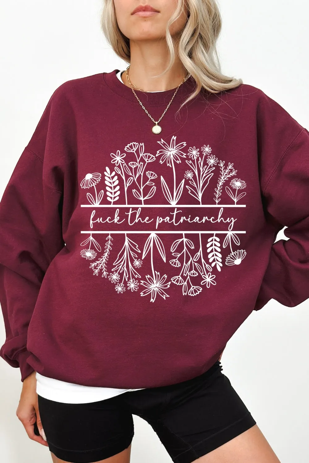 Fuck The Patriarchy Feminist Flowers Sweatshirt For Women sold by Fancy Tees product image thumbnail 5