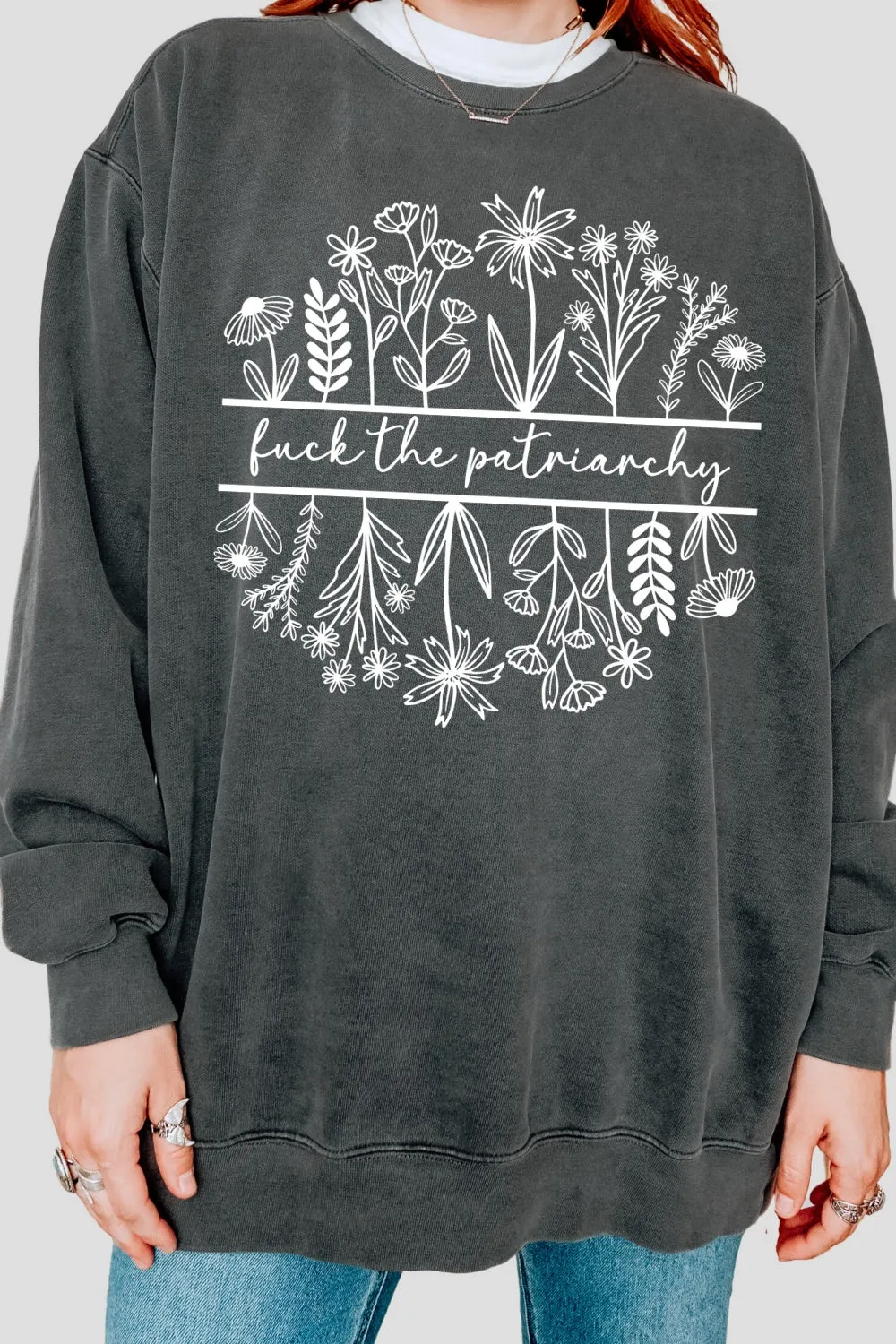 Fuck The Patriarchy Feminist Flowers Sweatshirt For Women sold by Fancy Tees