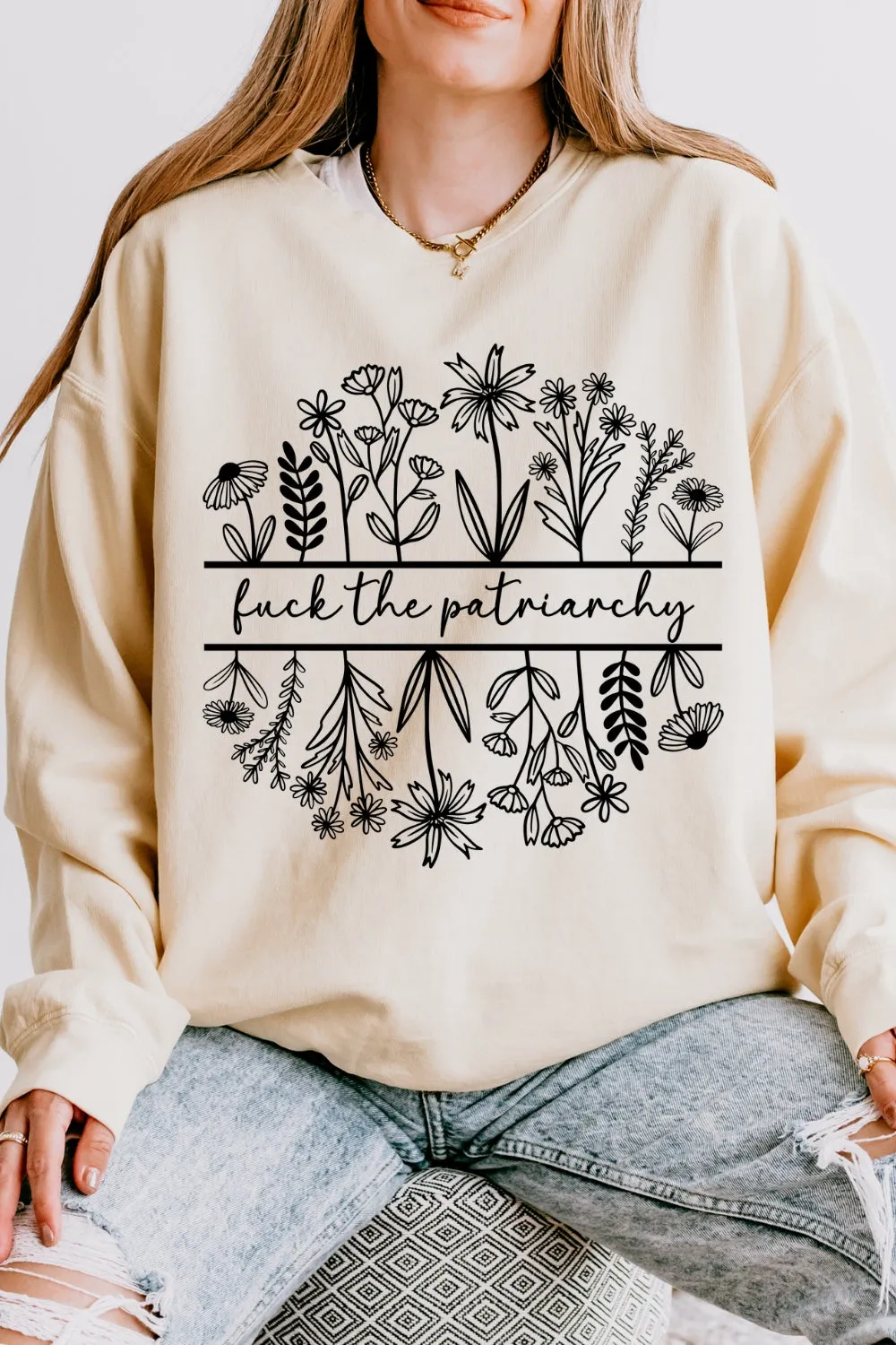 Fuck The Patriarchy Feminist Flowers Sweatshirt For Women sold by Fancy Tees product image thumbnail 3