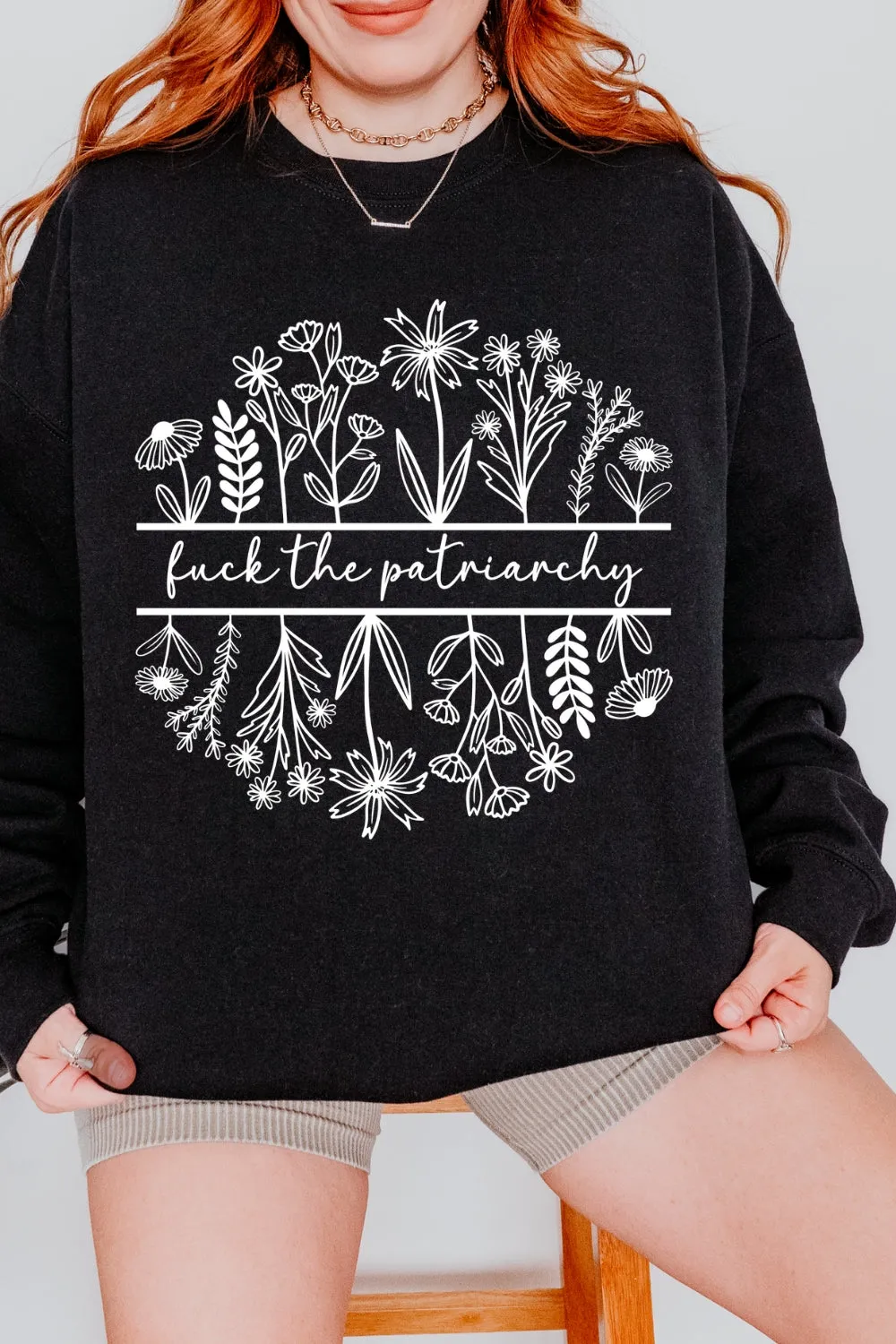 Fuck The Patriarchy Feminist Flowers Sweatshirt For Women sold by Fancy Tees product image thumbnail 4