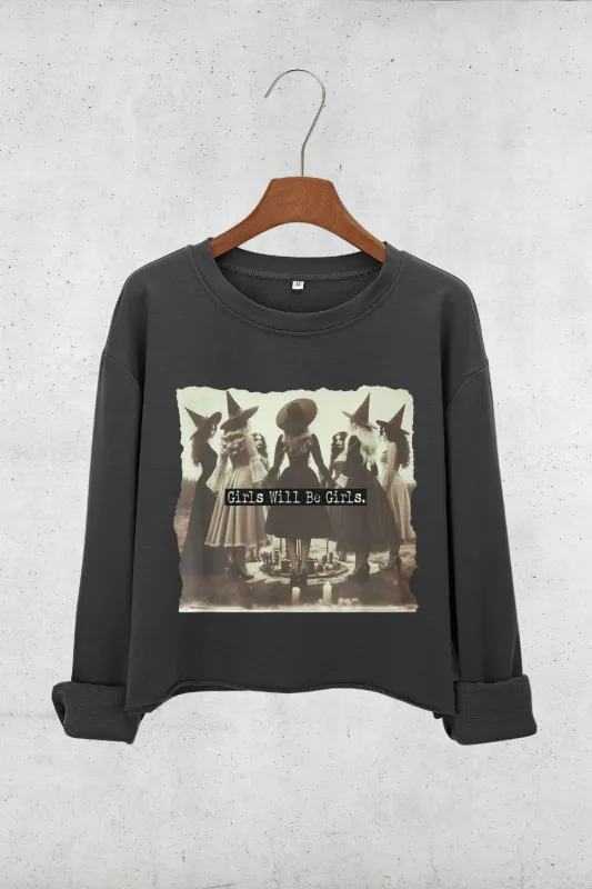 Girls Will Be Girls Witches Club Crop Sweatshirt For Women sold by Fancy Tees