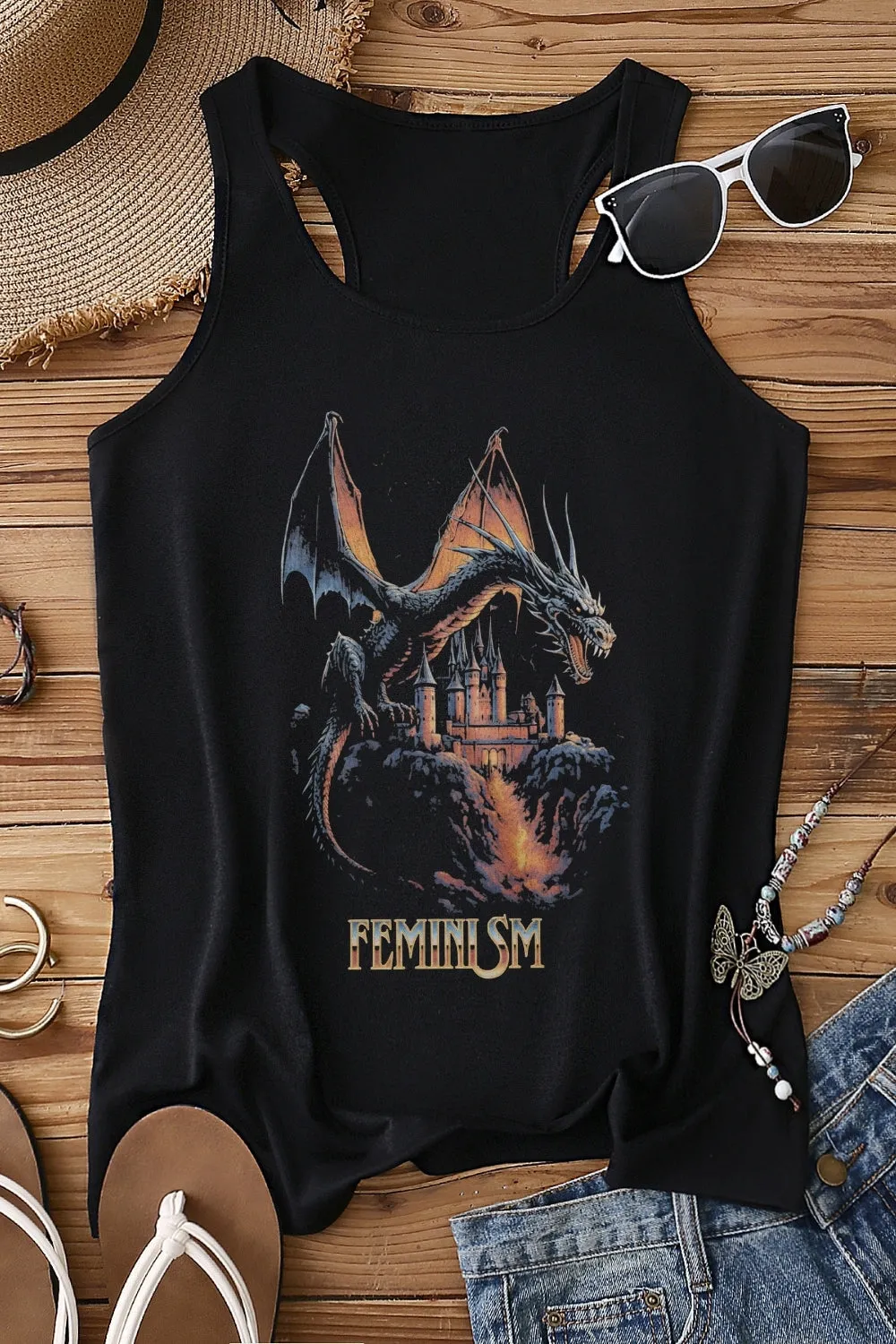 Feminism Dragon Fantasy Tank Top For Women sold by Fancy Tees product image thumbnail 2