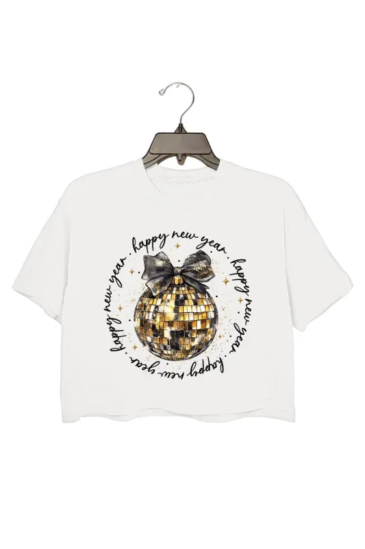 Happy New Year Black And Gold Glitter Crop Top For Women sold by Fancy Tees