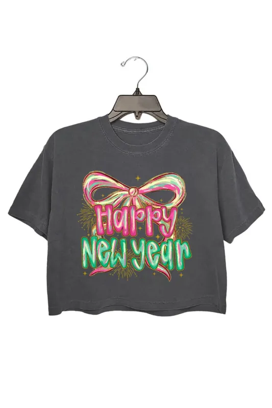 Happy New Year Coquette Bow Crop Top For Women made by Fancy Tees