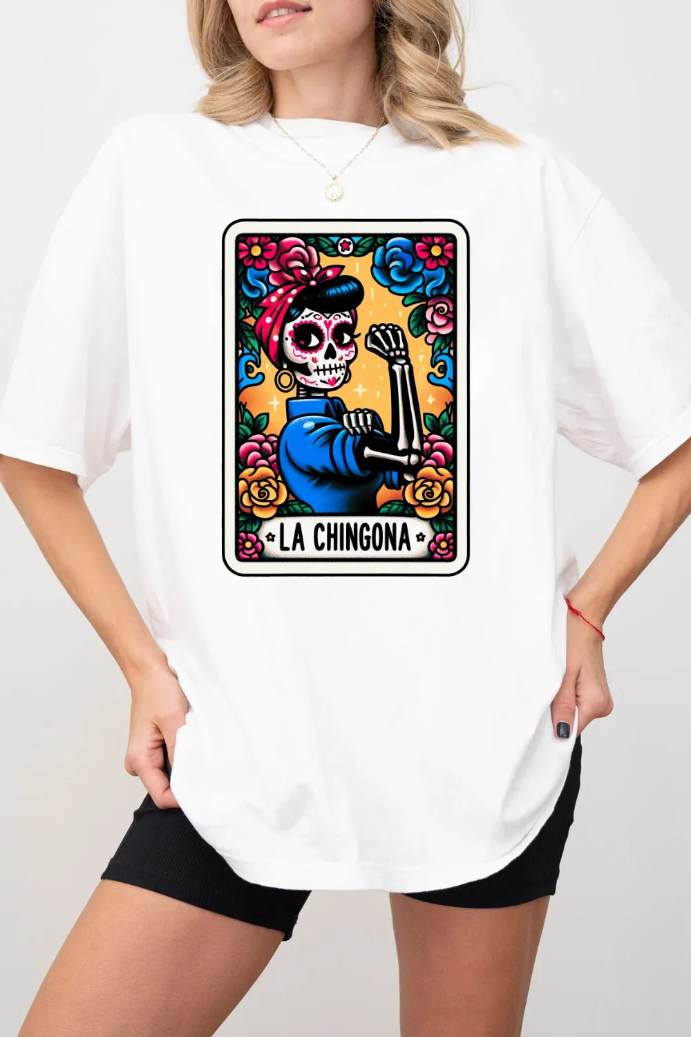 La Chingona Tarot Card Skeleton Tee For Women sold by Fancy Tees product image thumbnail 4