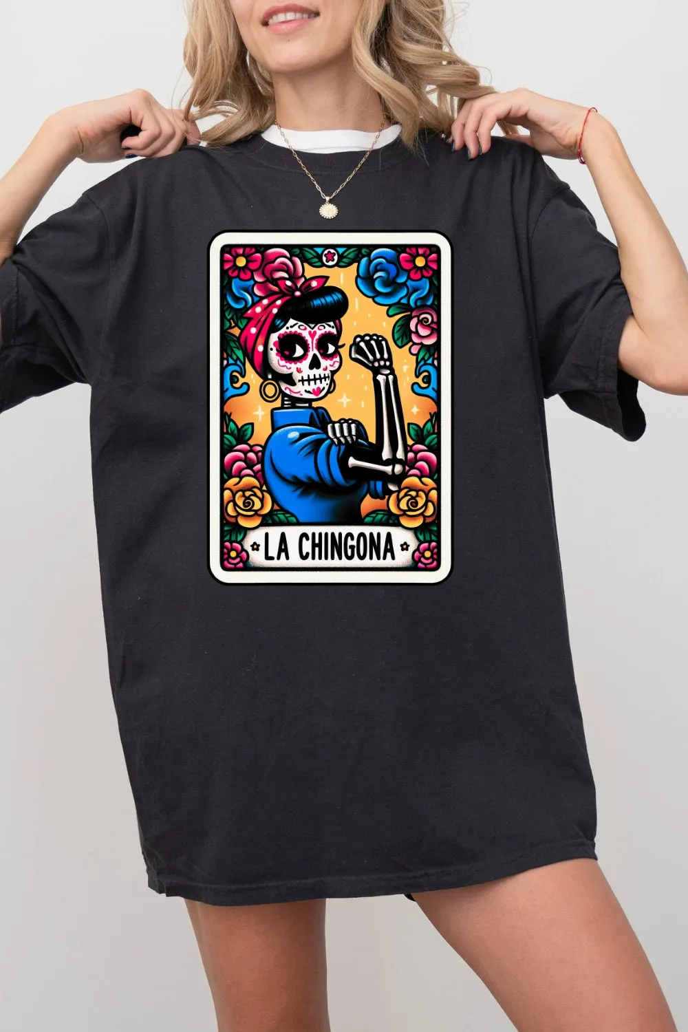La Chingona Tarot Card Skeleton Tee For Women sold by Fancy Tees product image thumbnail 3