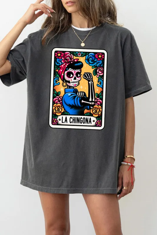 La Chingona Tarot Card Skeleton Tee For Women sold by Fancy Tees