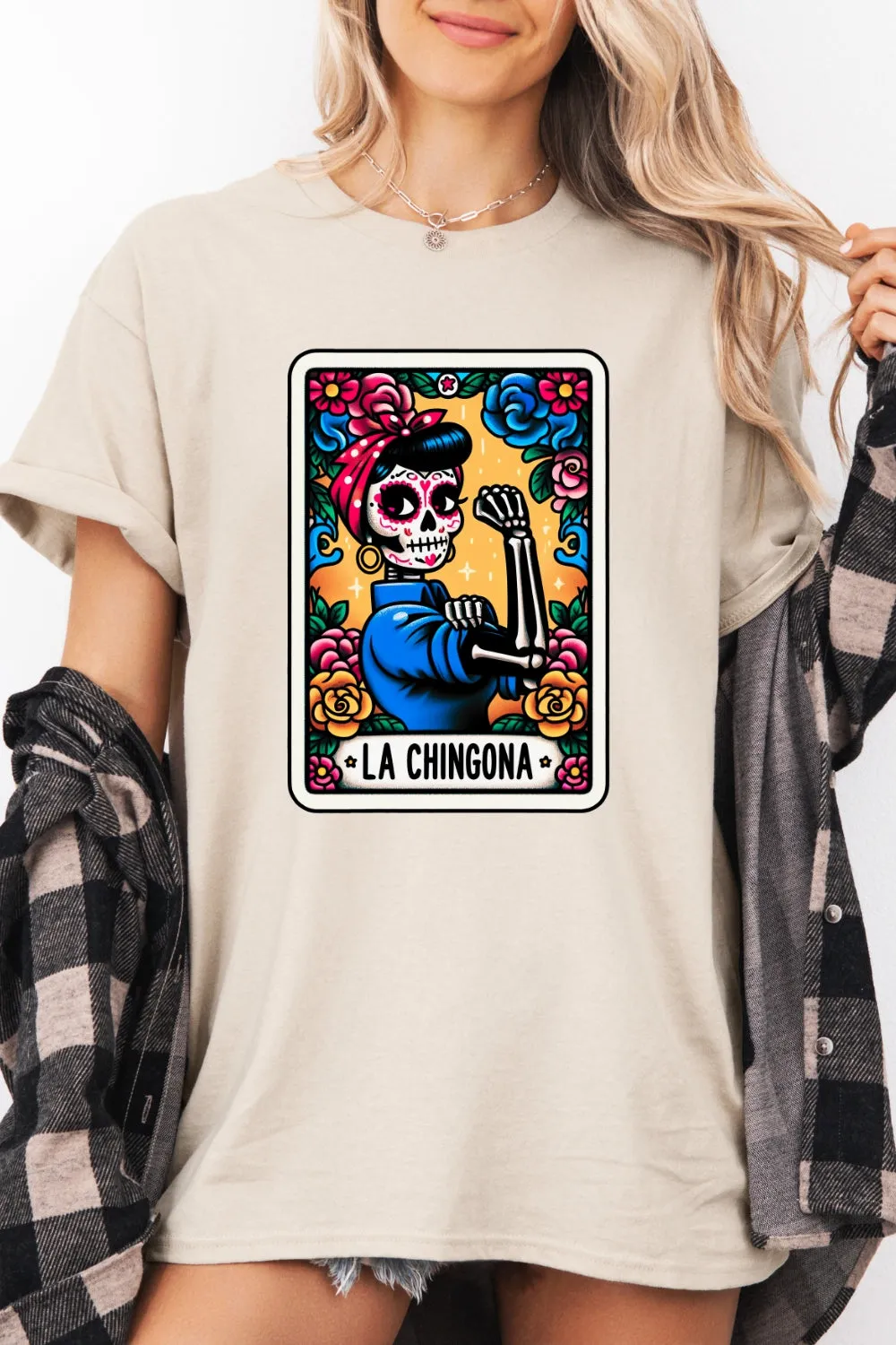 La Chingona Tarot Card Skeleton Tee For Women sold by Fancy Tees product image thumbnail 2