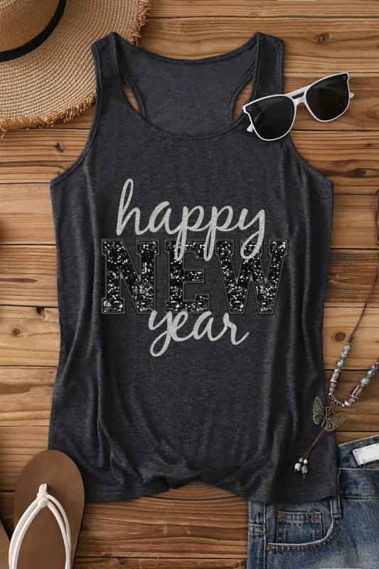 Happy New Year Glitter Tank Top For Women sold by Fancy Tees