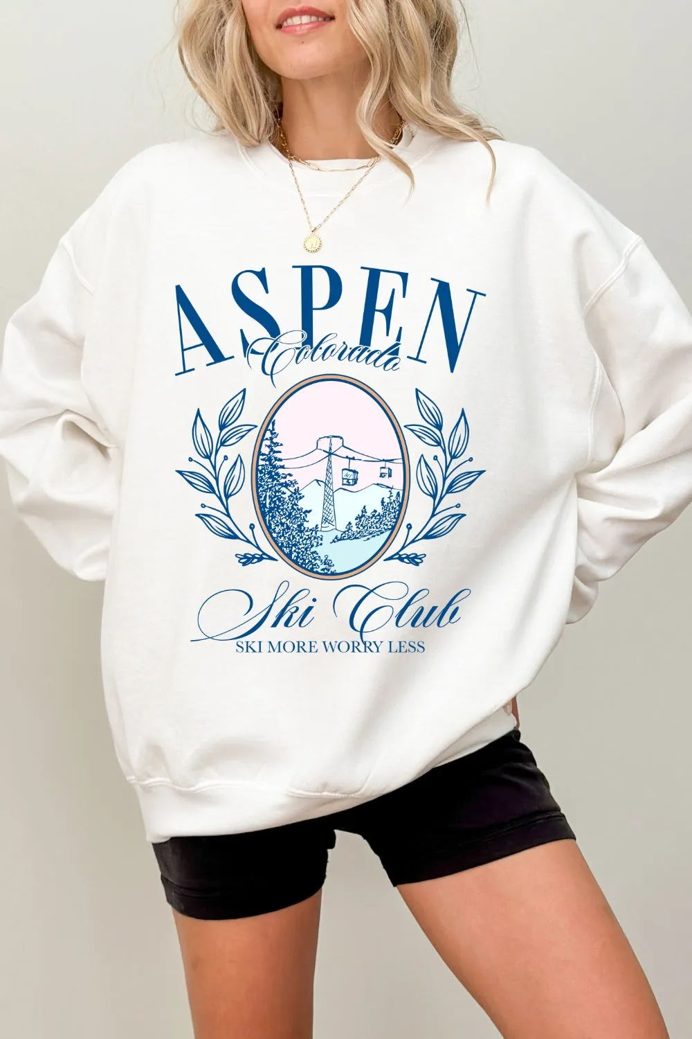 Aspen Ski Club Ski More Worry Less Sweatshirt For Women sold by Fancy Tees product image thumbnail 2