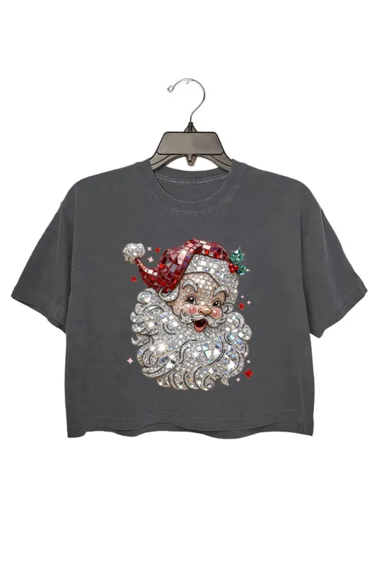 Retro Santa Crystal Mosaic Print Crop Top For Women sold by Fancy Tees