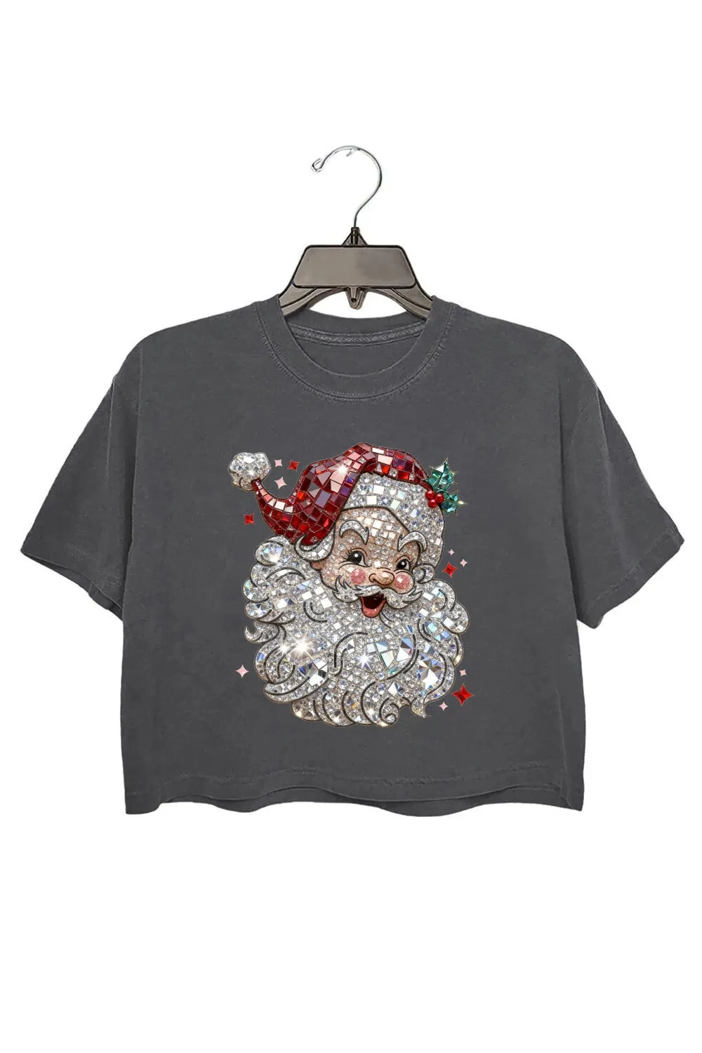 Retro Santa Crystal Mosaic Print Crop Top For Women sold by Fancy Tees