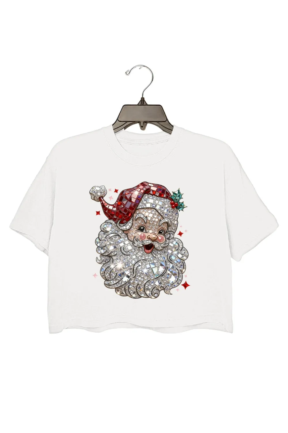 Retro Santa Crystal Mosaic Print Crop Top For Women sold by Fancy Tees product image thumbnail 3